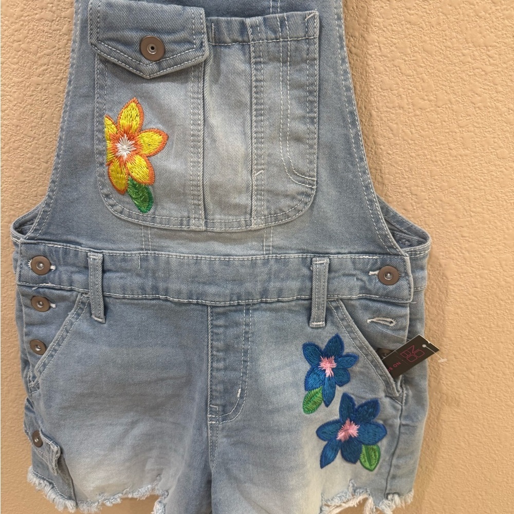 Denim Overalls with Floral Embroidery-Women's small - Picture 2 of 3